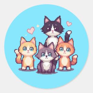 Pixelated Colorful Kitties Classic Round Sticker
