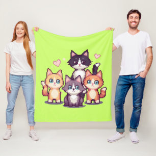 Pixelated Colorful Kitties  Fleece Blanket