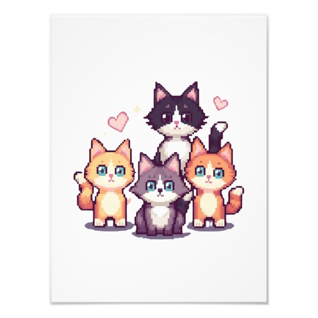 Pixelated Colorful Kitties  Photo Print (Front)