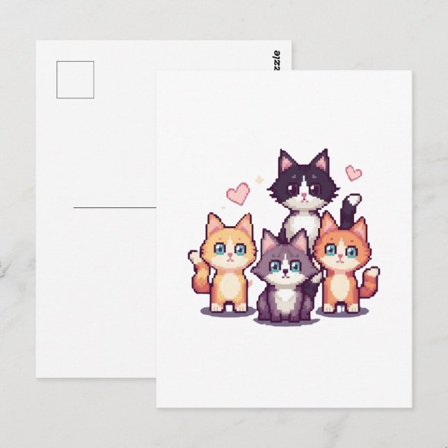 Pixelated Colorful Kitties White Postcard (Front/Back)