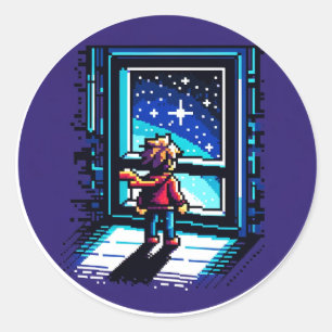 Pixelated Digital Exploration Classic Round Sticker