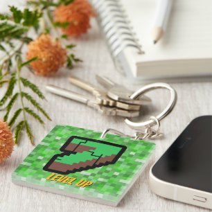 Pixelated Gamer Green Building Level Up 7 Key Ring