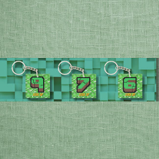 Pixelated Gamer Green Building Level Up 9 Key Ring