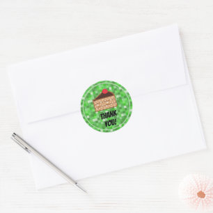 Pixelated Gamer Green Pixel Cake Slice Game On Classic Round Sticker