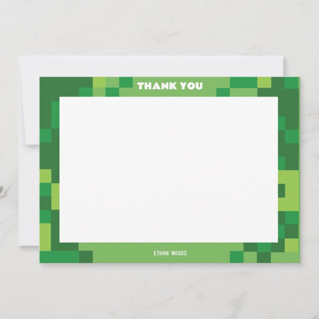 Pixelated Gamer Party Thank You Card (Front)