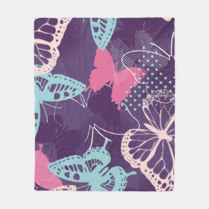 Pixelated graffiti butterflies in a pretty color p fleece blanket