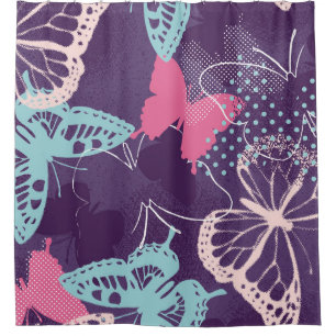 Pixelated graffiti butterflies in a pretty colour  shower curtain