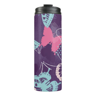 Pixelated graffiti butterflies in a pretty colour  thermal tumbler