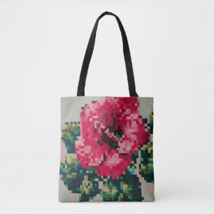 Pixelated hibiscus with Mint Background Tote Bag