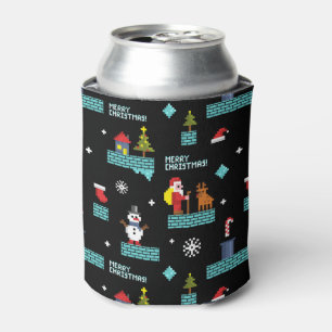 Pixelated Merry Christmas Pattern - Retro Design Can Cooler