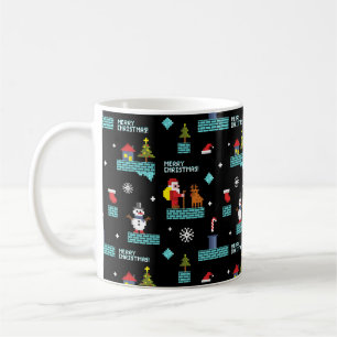Pixelated Merry Christmas Pattern - Retro Design Coffee Mug