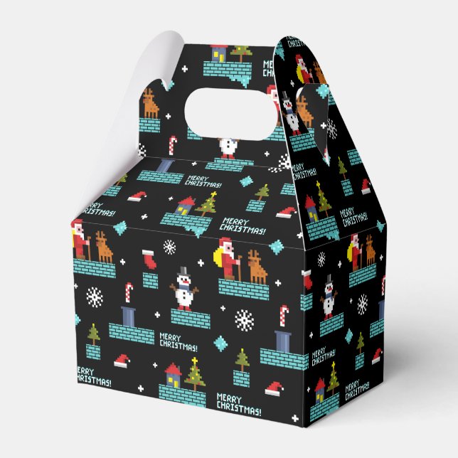 Pixelated Merry Christmas Pattern - Retro Design Favour Box (Front Side)