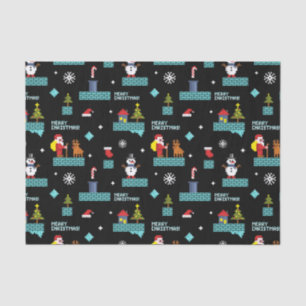 Pixelated Merry Christmas Pattern - Retro Design Tissue Paper