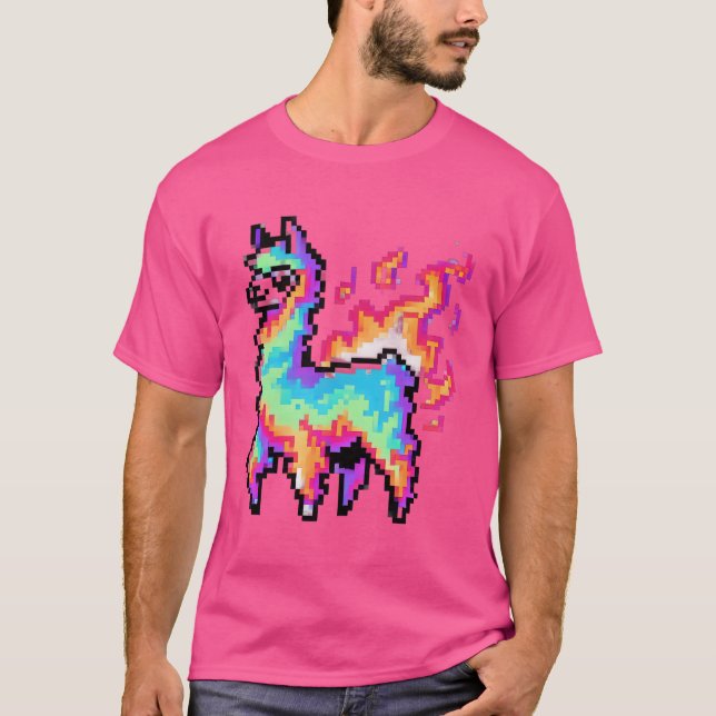 Pixelated Neon Llama T-Shirt (Front)