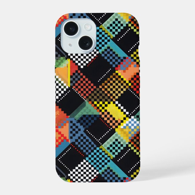 Pixelated Patchwork iPhone 15 Case (Back)
