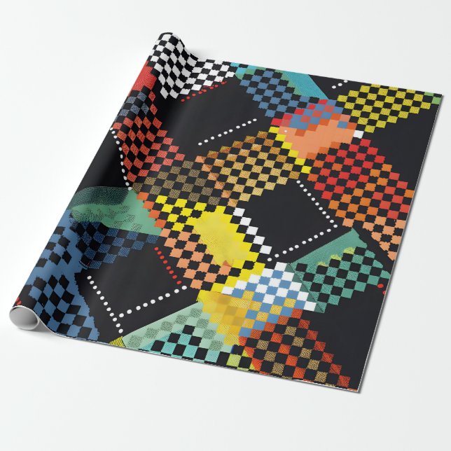 Pixelated Patchwork Wrapping Paper (Unrolled)