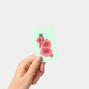 Pixelated Pink Hollyhock Flower ID Badge
