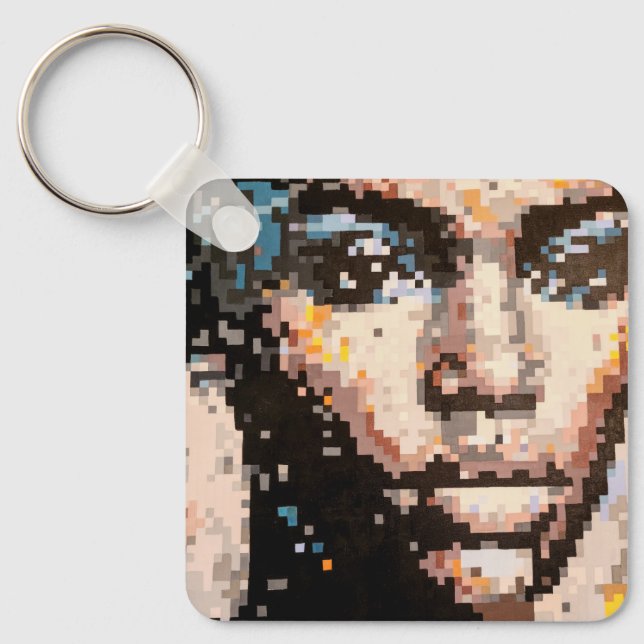 Pixelated portrait with fierce expression key ring (Front)