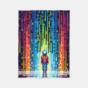 Pixelated Rain of Solace - Retro Digital Art Fleece Blanket