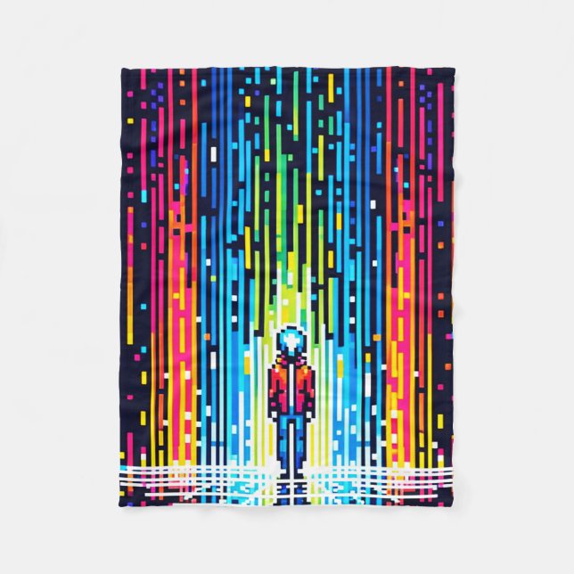 Pixelated Rain of Solace - Retro Digital Art Fleece Blanket (Front)