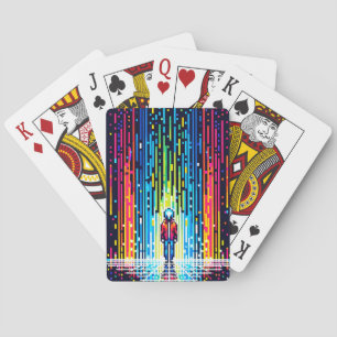 Pixelated Rain of Solace - Retro Digital Art Playing Cards