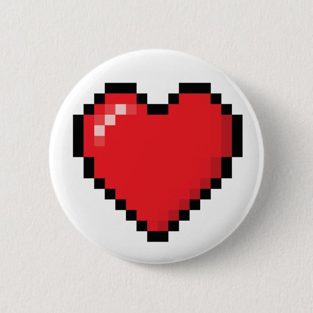 Pixelated red video game heart 6 cm round badge (Front)