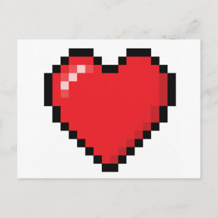 Pixelated red video game heart postcard