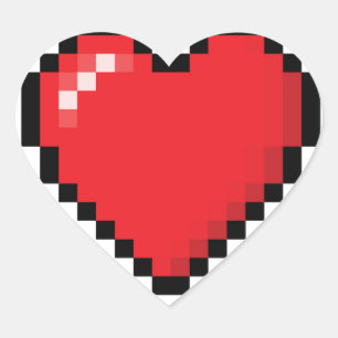 Pixelated red video game heart sticker