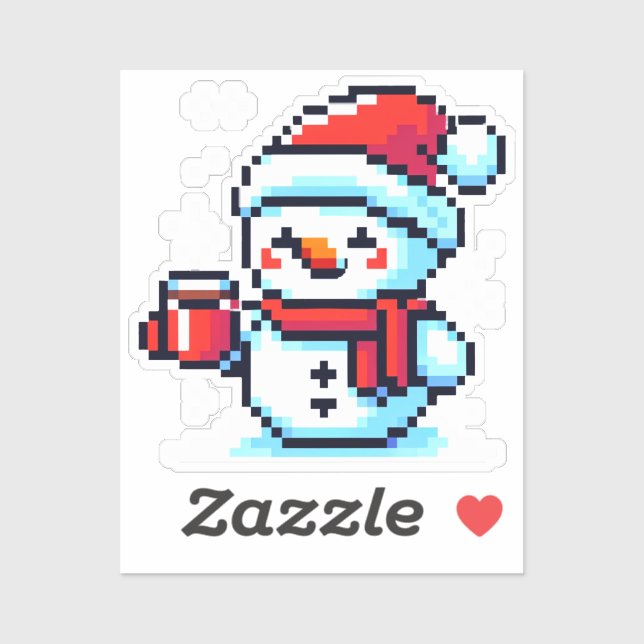Pixelated Snowman with Coffee - Winter Holiday Art (Sheet)