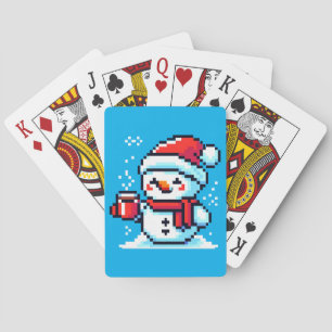 Pixelated Snowman with Coffee - Winter Holiday Art Playing Cards