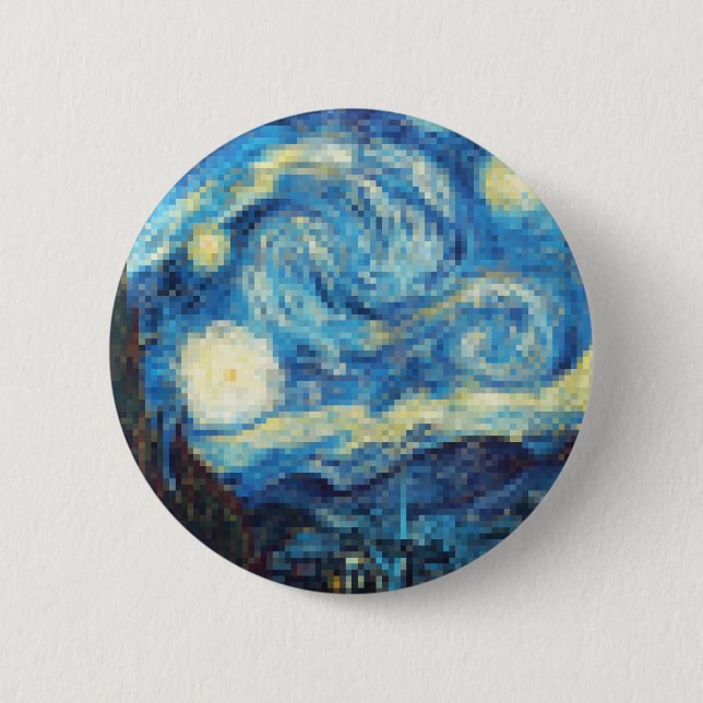 Pixelated Starry Night by Van Gogh 6 Cm Round Badge (Front)