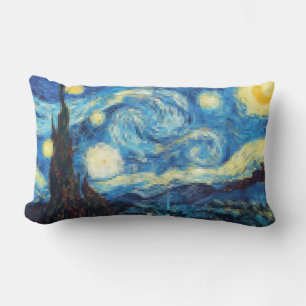 Pixelated Starry Night by Van Gogh Lumbar Cushion
