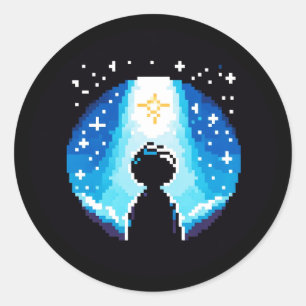 Pixelated Starry Night - Childhood Dreams Art Classic Round Sticker