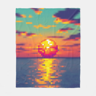Pixelated Vibrant Sunset Fleece Blanket