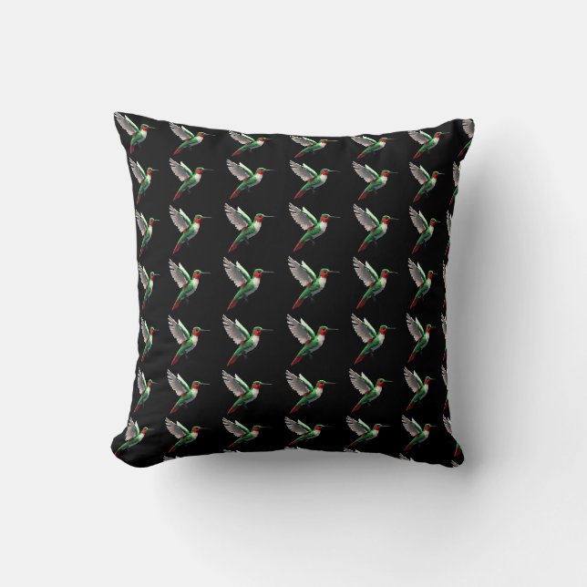 Pixeled Green Hummingbird  Cushion (Front)