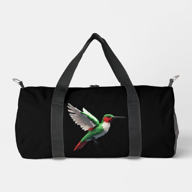 Pixeled Green Hummingbird Duffle Bag (Front)