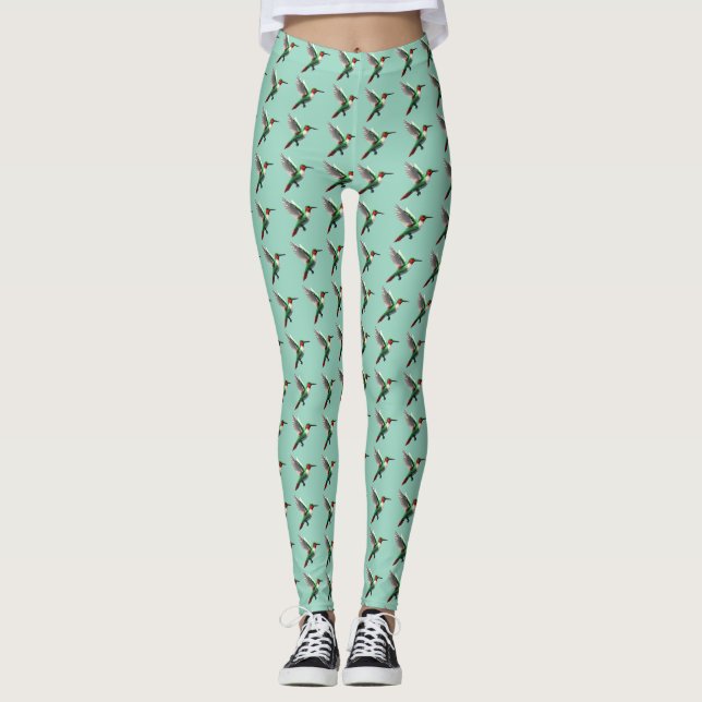 Pixeled Green Hummingbird  Leggings (Front)