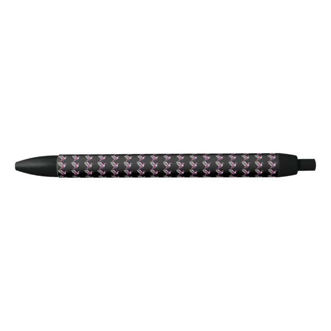 Pixeled Pink Hummingbird Black Ink Pen (Front)