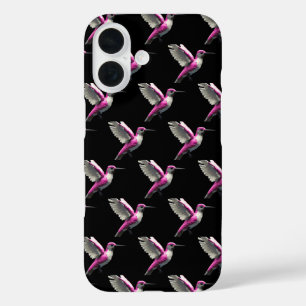 Pixeled Pink Hummingbird iPhone 16 Case