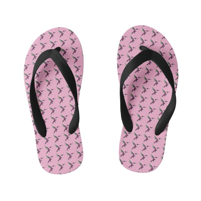 Pixeled Pink Hummingbird Kid's Jandals (Footbed)