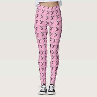Pixeled Pink Hummingbird Leggings