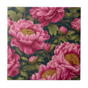 Pixeled Pink Peonies Ceramic Tiles  For Bath Accen