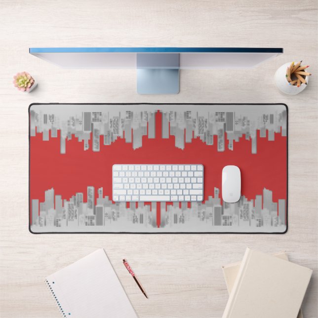Pixeled town reflection mug desk mat (Office 1)