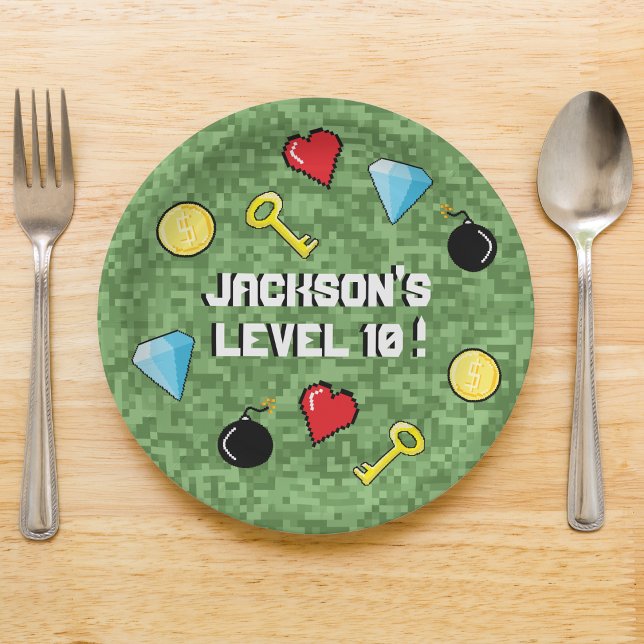 Pixels Arcade Game Level Up Kids Birthday Paper Plate (Creator Uploaded)