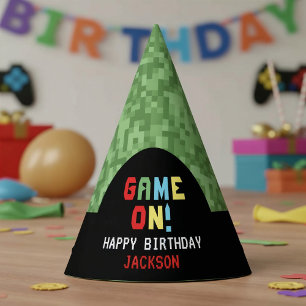 Pixels Arcade Game Level Up Kids Birthday  Party Hat
