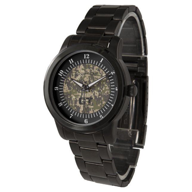 Pixels Digital Camouflage Personalised Monogram Watch (Angled)