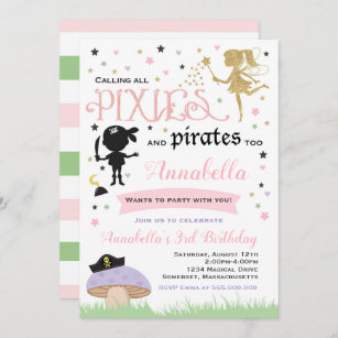 Pixie And Pirate Birthday Invitation Fairy Pirate