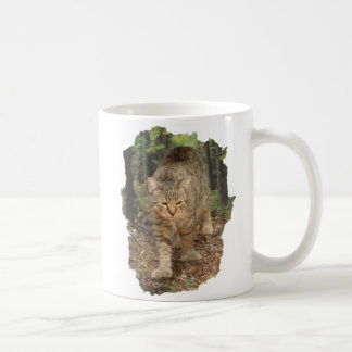 Pixie Bob cat walking in woods Coffee Mug