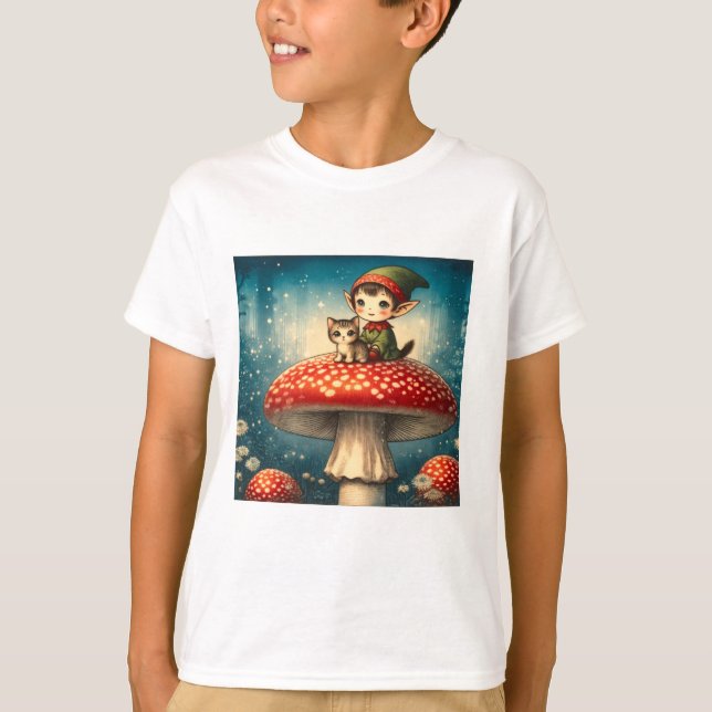 Pixie, cat and mushroom T-Shirt (Front)