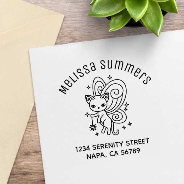 Pixie Cat Fairy Wings Kitten Arch Address Rubber Stamp (Creator Uploaded)